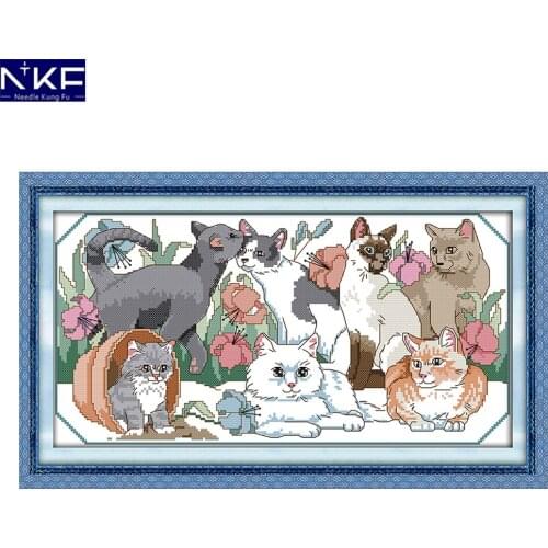 NKF The Cat Party Stamped Cross Stitch Pattern 11CT 14CT DIY Needlework Embroidery Chinese Cross Stitch Set for Home Decor