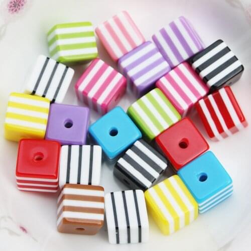 Wholesale 8MM Mixed Color Square Shaped Resin Stripe Beads Handcraft Department Fringe Beads For Bracelet Accessory