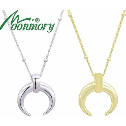 Moonmory 2020 New Arrival 925 Sterling Silver Crescent Moon Pendant Necklace For Women Silver Long Ball Chain Necklace 57CM