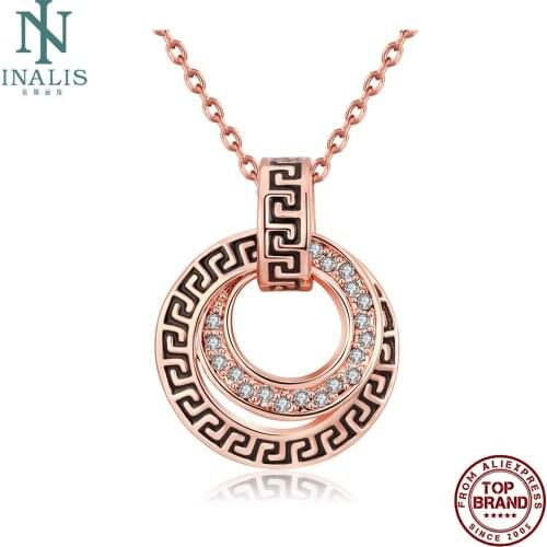 INALIS Pendant Necklaces For Women Fashion Secret Double Wheel With Czech Drill Rose Gold Necklace Jewelry Gift Party Recommend