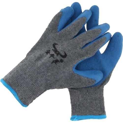 New Men / Woman Textured Rubber Palm Work Garden Wrist Glove Cotton-Polyester Blue Gray