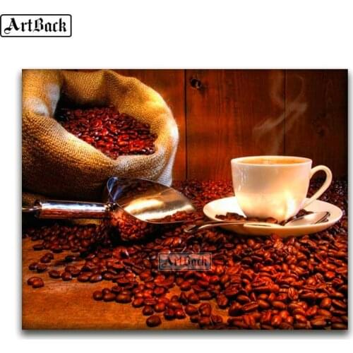 Sale full square 5D diamond painting cross stitch coffee bean pattern 3d stick diamond embroidered home decoration mosaic art