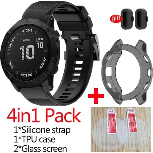 For Garmin fenix 6 6X Pro solar strap smart watchband Quick fit silicone bracelet+case cover fenix 6x Pro glass screen protector