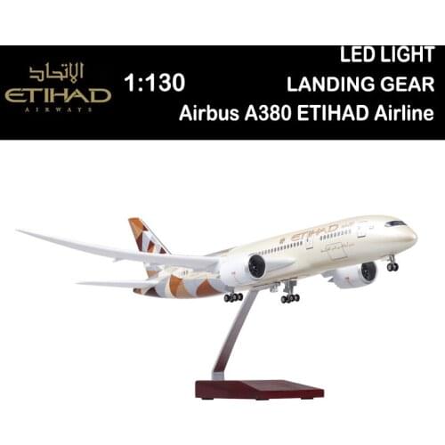 1/130 43CM Airplane Boeing B787 Dreamliner Aircraft ETIHAD Airlines Model Light Diecast Plane Airliner Gift Boys Kid Toy Display