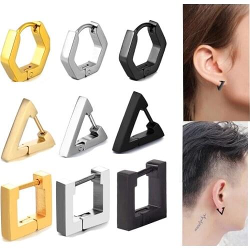 316L Medical Stainless Steel Anti-allergic Creative Earrings Men Triangular Square Stud Earring Fashion Women Jewelry