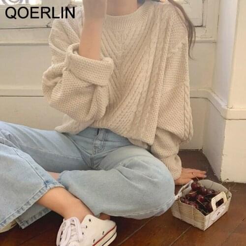QOERLIN Sweater Autumn Winter O-Neck Long Sleeve Twist Thick Warm Sweater Women Oversized Pullovers Korean Loose Casual Knitted