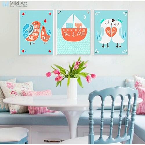 Triptych Bird Love Kiss Motivational Typography Quotes Animal Art Prints Poster Wall Picture Canvas Painting Custom Home Decor