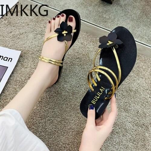 Comfortable outdoor Flat Flip Flops Beach Shoes Woman Summer Home Slippers Bohemia Beach Shoes flower female slippers
