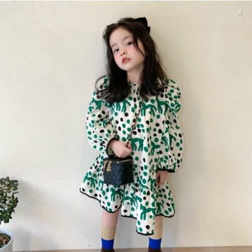Spring Girls Long Sleeve Dot Dress Kids Korean Design Dresses Kids Clothes Family Outfit Matching Mommy and Me Womens Dress