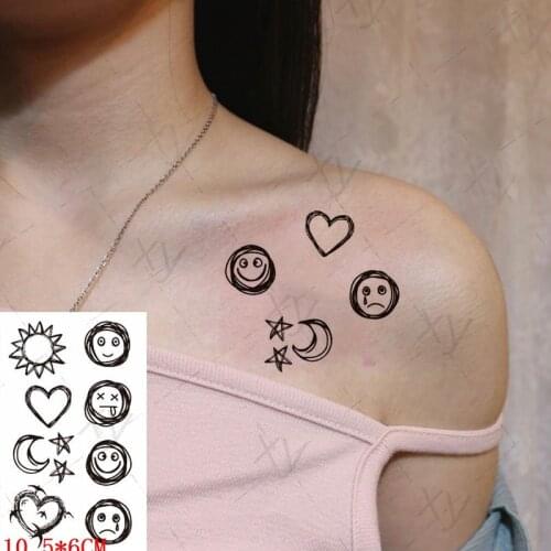 Waterproof Temporary Tattoo Sticker Black Smiley Sun Moon Star On Wrist Finger Flash Tatoo Fake Tatto For Woman Men Kids