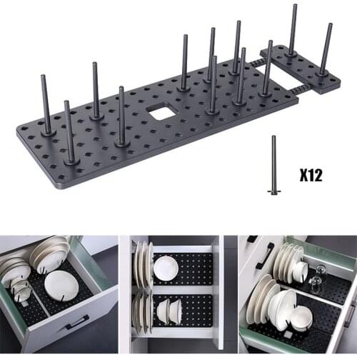 Drawer Retractable Tableware Rack for Kitchen Adjustable Dish Plate Storage Holder Drainer BowlPot Lid Dish Cup Storage Dropship