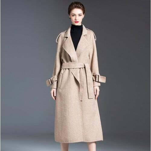 Korean Style Winter Simple Classic Long Loose Women Cashmere Overcoating Belt Ladies Camel Color Young Elegant Woolen Outerwear