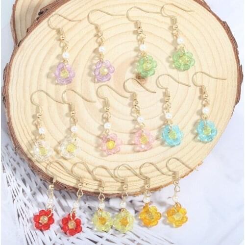 Acrylic Crystal Flower Red Drop Earrings Woven Green Plants Pink Dangler Girls Women Party Eardrop Accessories for Friends