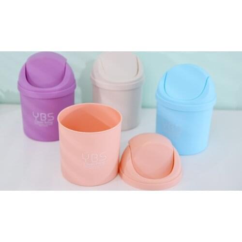1PC Waste Bins Plastic Desktop Garbage Cleaning Barrel Creative Candy Color Small Trash Can Desk Organizer Dustbins OK 0191