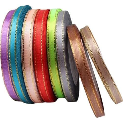 25Yards/roll 6mm Glitter Gold Edge Polyester Ribbon for Hair Bows/ Wedding Gift Packaging DIY Handmade Scrapbooking Materials