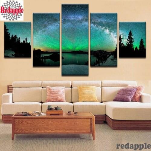 5pcs Mosaic Full Diamond Embroidery 5d Diamond Painting Cross Stitch Colorful Aurora Borealis Multi-pictures comrination Crafts