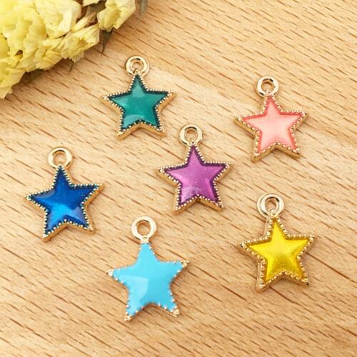 Mix 8pcs 6 Colors Enamel Gold Plated Charms Alloy Five-pointed Star Pendant for DIY Necklace Bracelet Earrings Jewelry Making