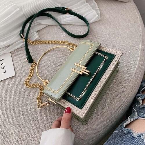 Abay Contrast Color Pu Leather Crossbody Bags For Women 2021 Chain Messenger Shoulder Bag With Metal Handle Lady Tote Handbags