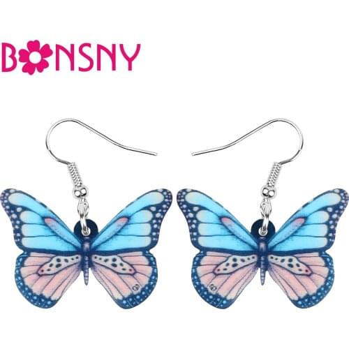 Bonsny Acrylic Brush-footed Butterfly Earrings Cute Insect Animal Dangle Drop Jewelry For Women Teen Charm Spring Gift Accessory