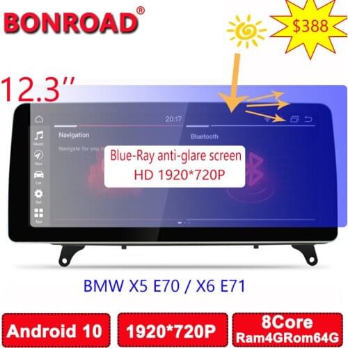 12.3" Android 10.0 1920*720P IPS Ram 4G Rom64G Car Multimedia Video Player for BMW X5 E70 CIC/X6 E71 2008-2013 BT Wi-Fi Carplay