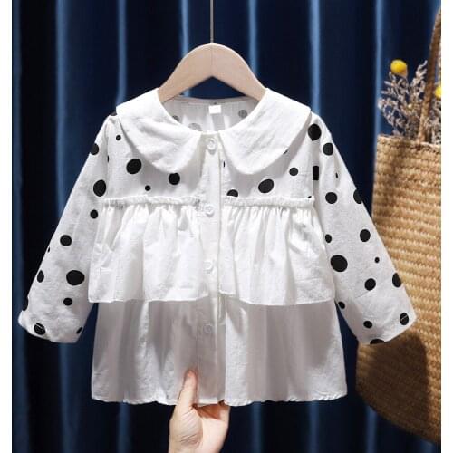 Long Sleeve Polka Dots Blouse for Little Baby Kids Spring Children Tops 2021 Fashion Clothing Cute Princess Infant Ruffles Shirt