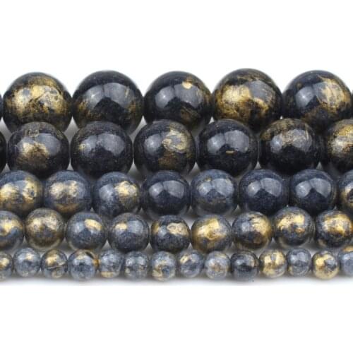 Natural Stone Beads New Black Gold Jades 4/6/8/10/12MM Round Beads for DIY Woman Bracelet Necklace Beading DIY Jewelry Making