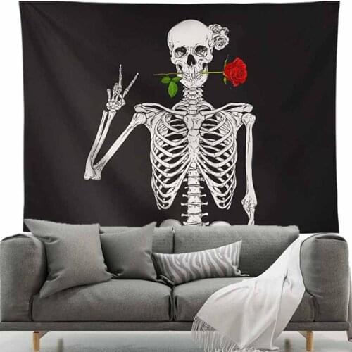 Black White Rose Skull Skeleton Tapestry Wall Hanging Dorm Decor Hippie Tapestry Wall Carpets Hanging Table Cloth Thin Bedspread