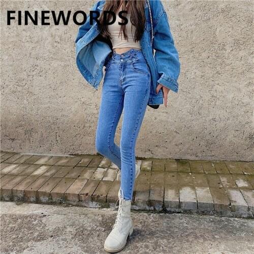 FINEWORDS Autumn Skinny Jeans Woman Classic Blue High Waist Push Up Jeans Vintage Stretch Denim Pants Winter Spodnie Damskie