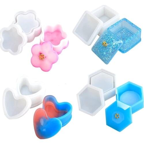 5PCS Jewelry Box Resin Molds Silicone,Resin Mold Kit Round/Square/Hexagon/Heart Shape/Pentagon Silicone Molds for Making Resin G