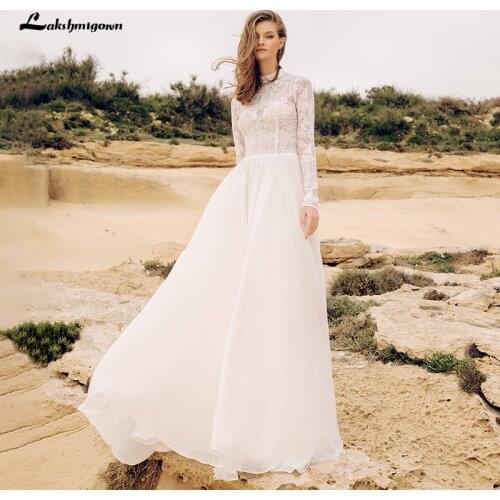 Lace Wedding Dress with Long Sleeve vestido de novia 2021 White/Lvory Simple Bride Dresses Chiffon Elegant Boho Wedding Gowns