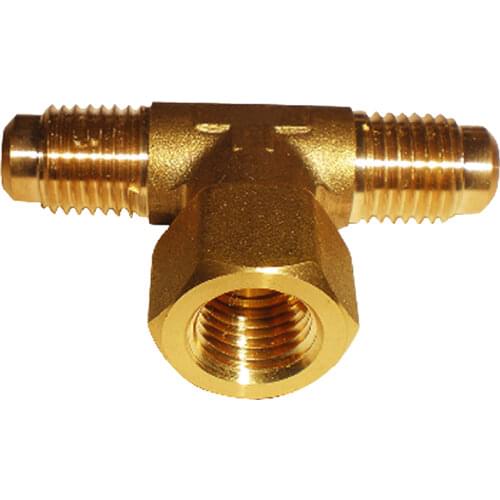 Brass TEE Male SAE to Male SAEe to Female SAE line is working together with rotalock valves to install pressure gauge and switch