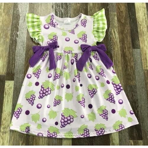 Cute baby girl summer dress with green plaid grape fruit design bow tie
