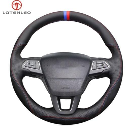 LQTENLEO Black Suede Leather Car Steering Wheel Cover For Ford Focus 3 2014-2018 Kuga Escape C-MAX Ecosport 2015-2019 Eco sport