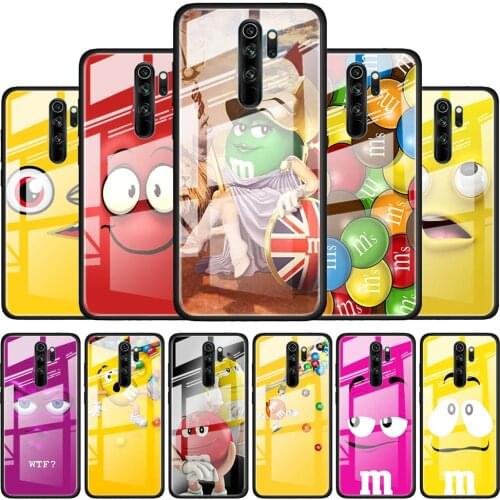 Cute M&M Chocolate for Xiaomi Redmi K40 K30 K20 Pro Plus 9C 9A 9 8A 7 Luxury Shell Tempered Glass Phone Case Cover