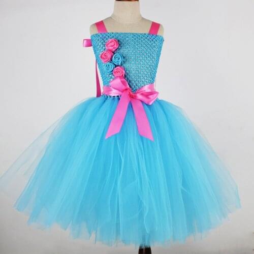 Fashion Turquoise Fluffy Princess Tutu Dress for Girls Flower Tutu Dresses Kids Birthday Party Costume Baby Girls Tulle Dress