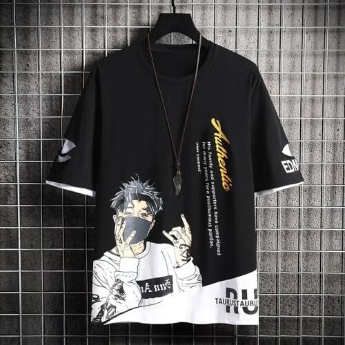 Mens Pure 100% Cotton T Shirt Short Sleeves Cool Printed Korean Style Tshirt Tees Summer Hip Hop Tops Clothing Big Size L-4XL