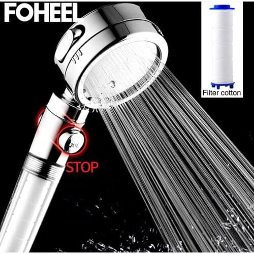FOHEEL shower head hand shower adjustable 3 mode high pressure shower head water saving one button to stop water filter shower