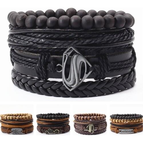 New Vintage Boho Multilayer Charm Leather Men Bracelet Braided Femme Homme Bead Wrap Bracelets for Women & Bangles Jewelry 2019