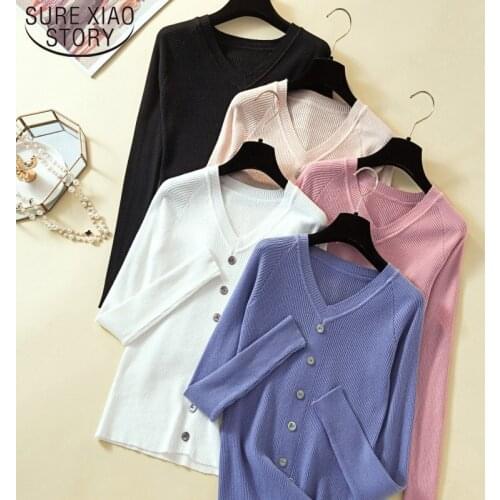 Autumn Winter New Knitted Sweater Pullover V Neck Solid Pull Women Sweaters Femme Winter Clothes Women Soft Slim Sweater 7222 50