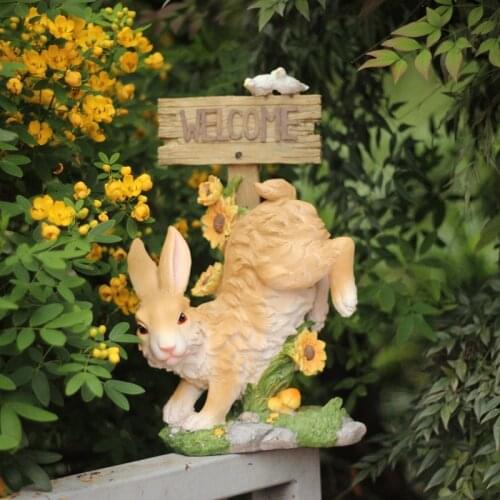 Pastoral Rabbit Welcome Brand Resin Decoration Layout Courtyard Balcony Statue Furnishings Outdoor Garden Lawn Ornaments Crafts