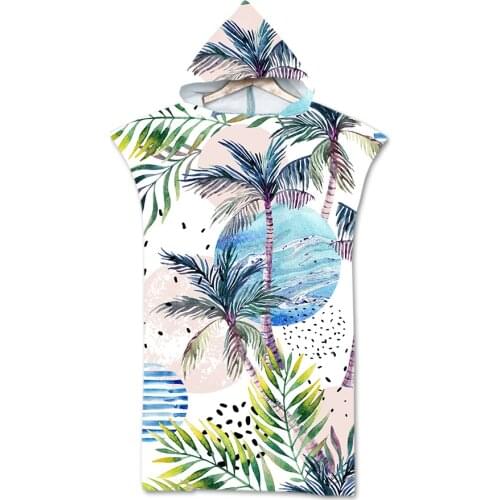 Leaves Print Microfiber Beach Towel Dress Hooded Robe Poncho Bath Towel For Adult Swim Beach Surf Bathrobe Beachwear de plage