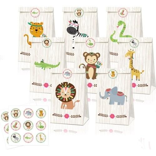 OEIN 8pcs Safari Animals Favor Box Gift Box Paper Bags Animals Theme Birthday Party Decoration Event Supplies Candy Box