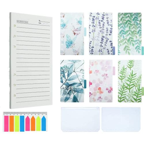 A6 Refill Paper Plastic Colorful Binder Dividers Lined Refill Paper 2 Binder Pockets 160 Index Tabs for 6-Ring Planner Organizer