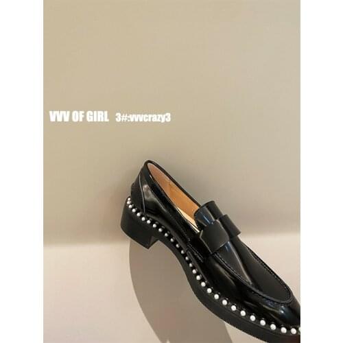 Pearl Lefu shoes, small leather shoes, retro and versatile, thick soled British style 2021 new leather muffin round head shoes