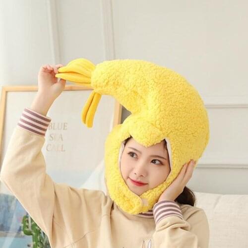Comfortable Plush Fun Hood Lobster Prawn Shrimp Hats Women Men Costume Hats Warm Soft Cozy Headdress Photographic Headwear