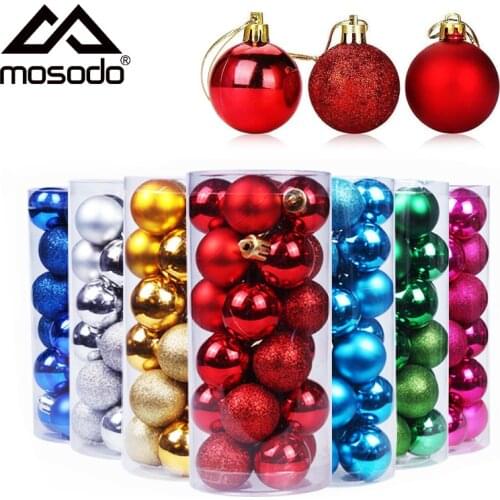 Mosodo 24pcs/set Christmas Tree Ornament Glitter Xmas Red Balls Party Hanging Ball Decoration for Holiday New Year Home 8 Colors
