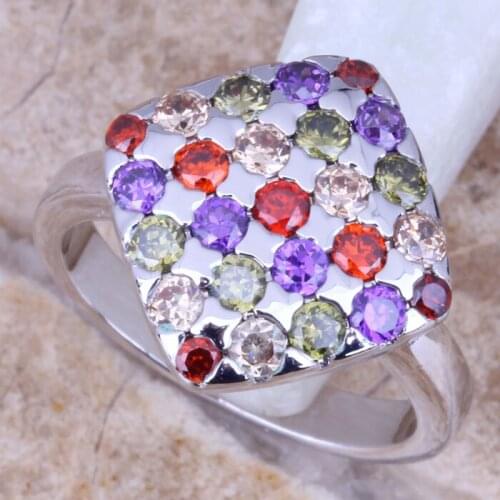 Resplendent Multicolor Red Garnet Silver Plated Womens Ring Size 6 / 7 / 8 / 9 R0972