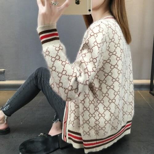 Women Sweater With Buttons Long Sleeve Striped Knitted Cardigan Ladies Winter 2020 New Arrival Oversize Cotton Sweaters Luxury