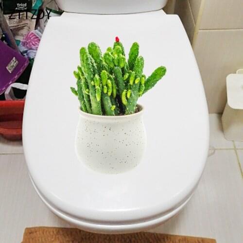 ZTTZDY 17×24.3CM Green Potted Cactus WC Decoration Toilet Cover Stickers Home Wall Accessories T6-0063