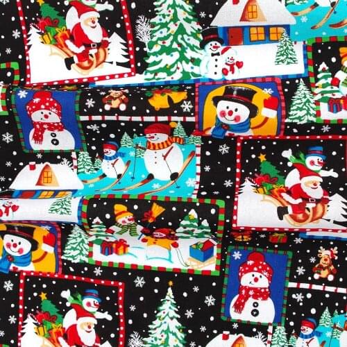 1 yard Santa Claus, snowmen, Christmas trees Hot silver Cotton Woven Fabric (width=135cm)